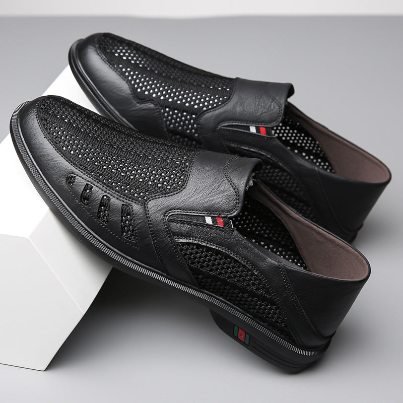 Business casual leather shoes with breathable mesh