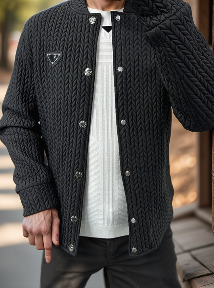 High-Quality Knitted Black Zipper Cardigan