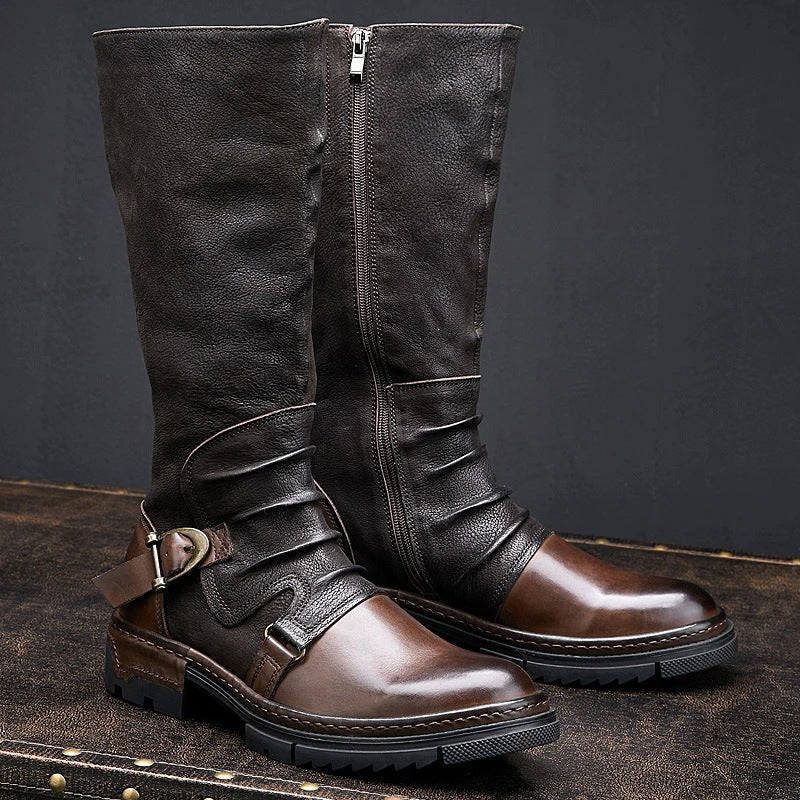 Low-heeled mid-leg casual men's boots