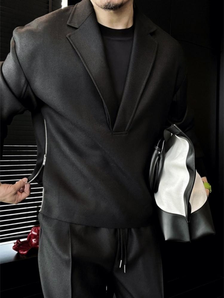 Men's Solid Color Collar Side Double Side Zipper Suit