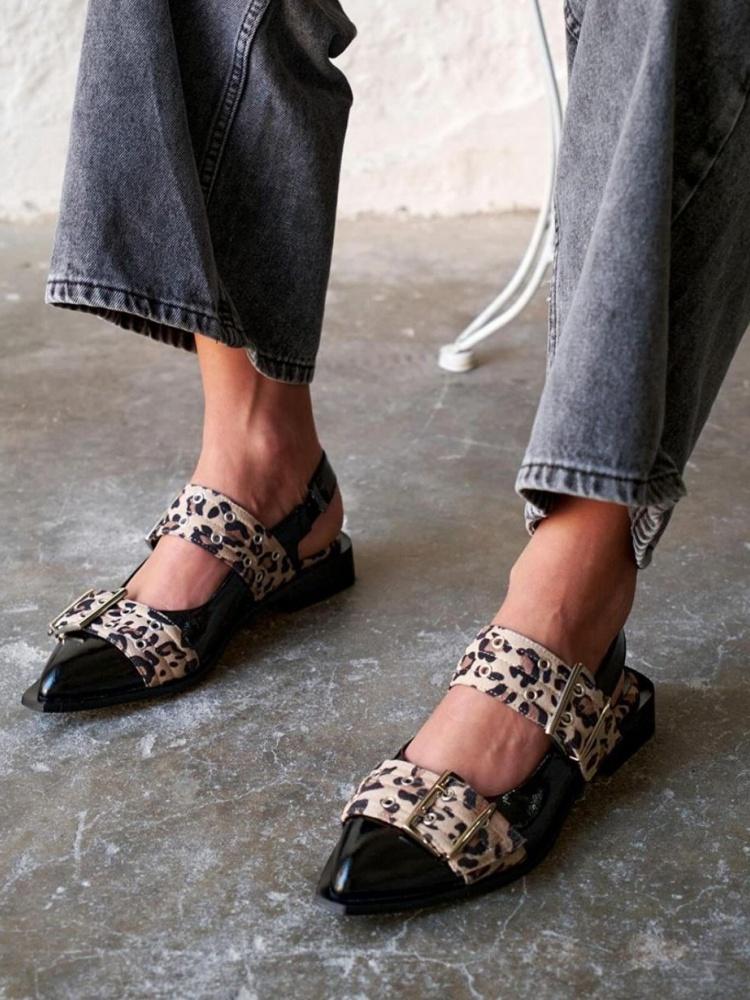 Leopard-Print Square-Button Sandals