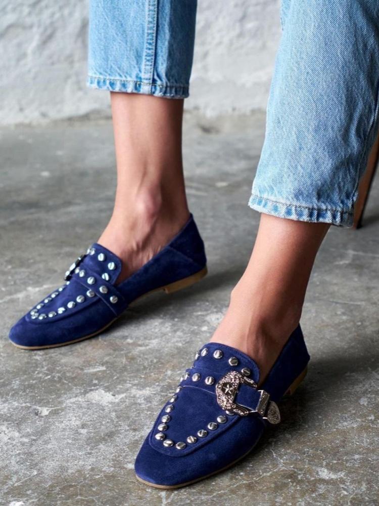 Studded Tower Buckle Loafers