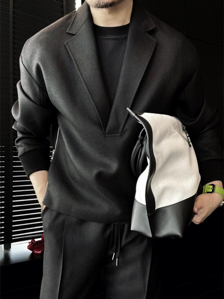 Men's Solid Color Collar Side Double Side Zipper Suit