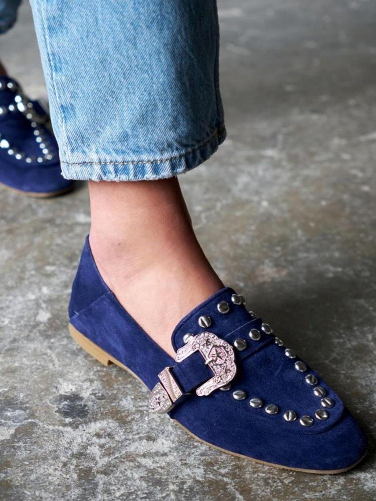 Studded Tower Buckle Loafers