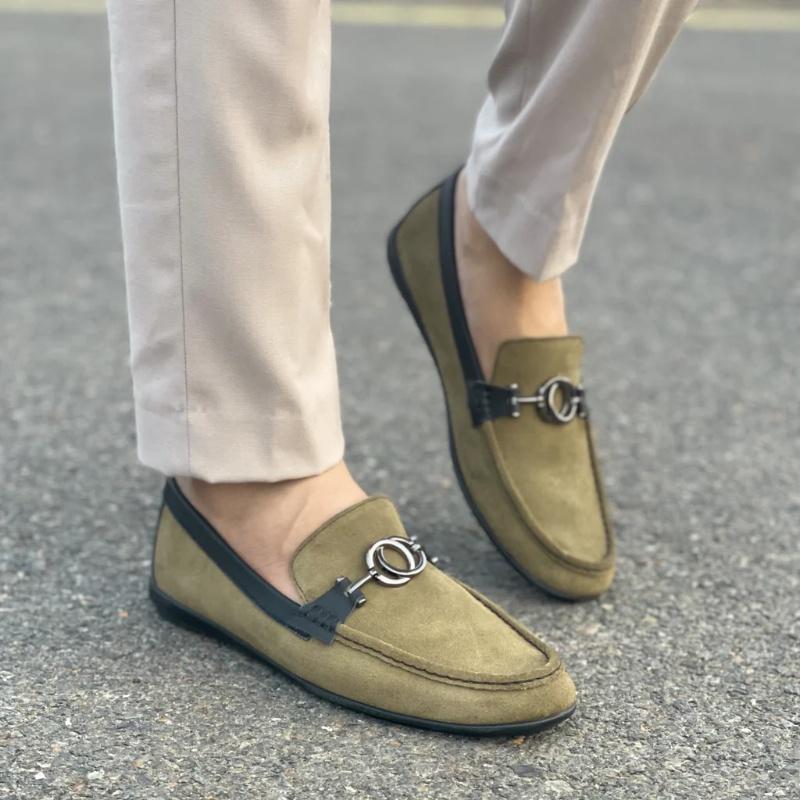 Pure Leather Handmade Light Green Loafers