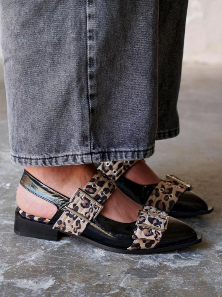 Leopard-Print Square-Button Sandals