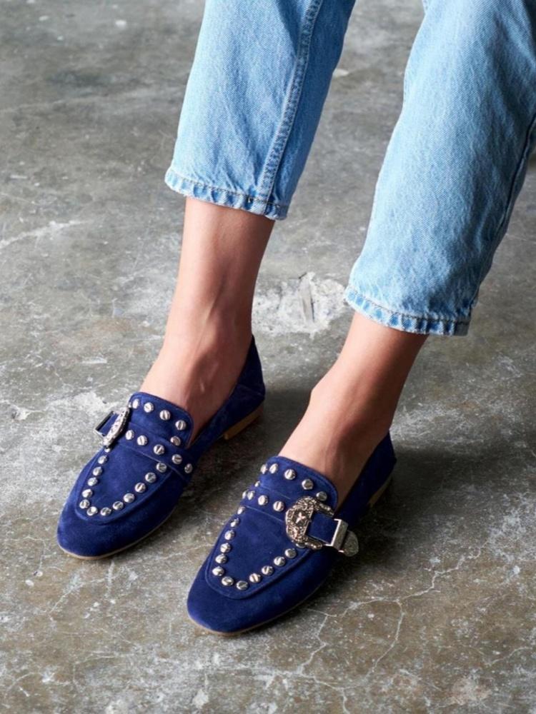 Studded Tower Buckle Loafers