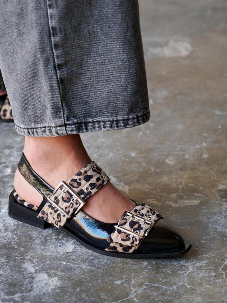 Leopard-Print Square-Button Sandals