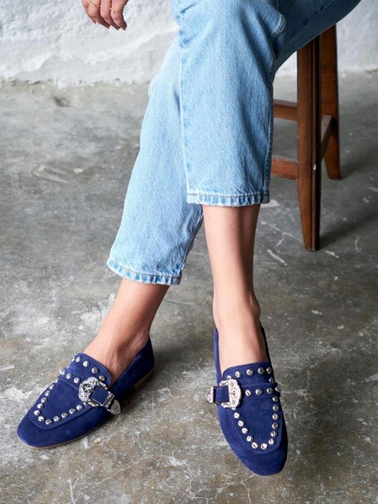 Studded Tower Buckle Loafers