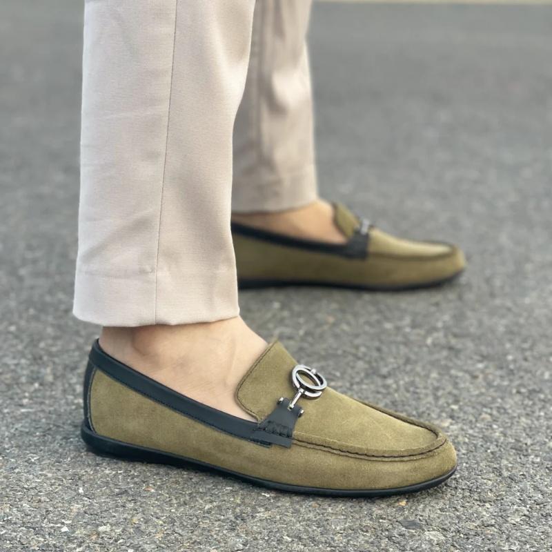 Pure Leather Handmade Light Green Loafers