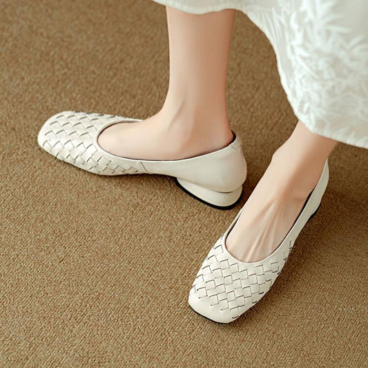 Elegant Low-heeled Woven Leather Shoes