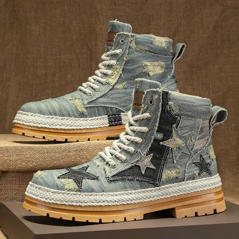 Ripped Denim Crock Boots