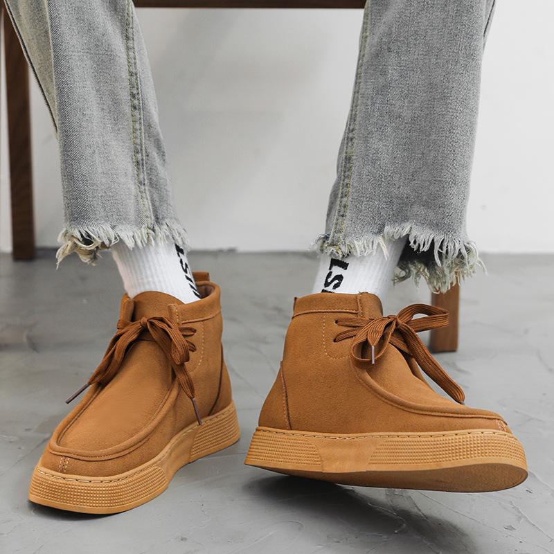 High-top vintage casual suede work shoes