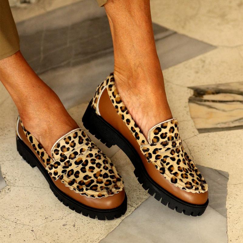 Leopard Print Color Block Suede Loafers