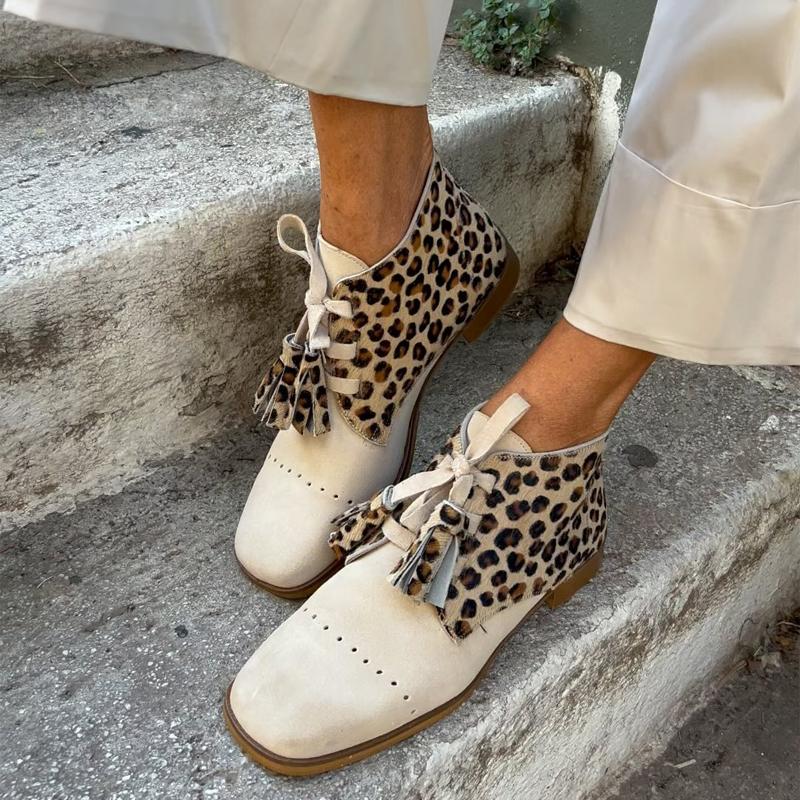 Square Toe Leopard Print Vintage Suede Ankle Boots