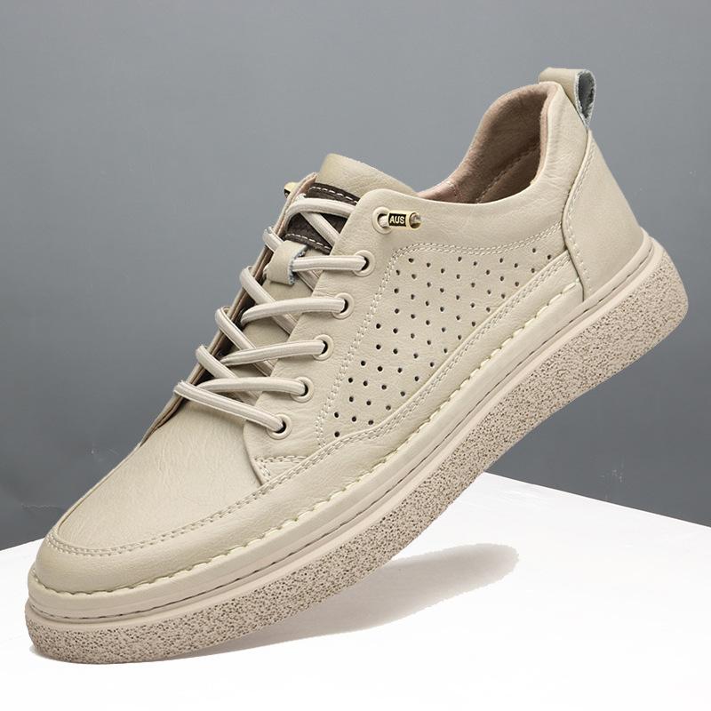 Permeable hollow casual sports leather shoes for men