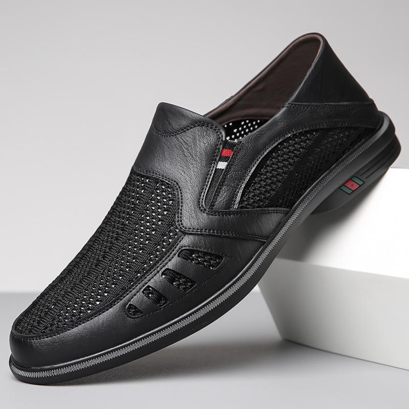 Business casual leather shoes with breathable mesh