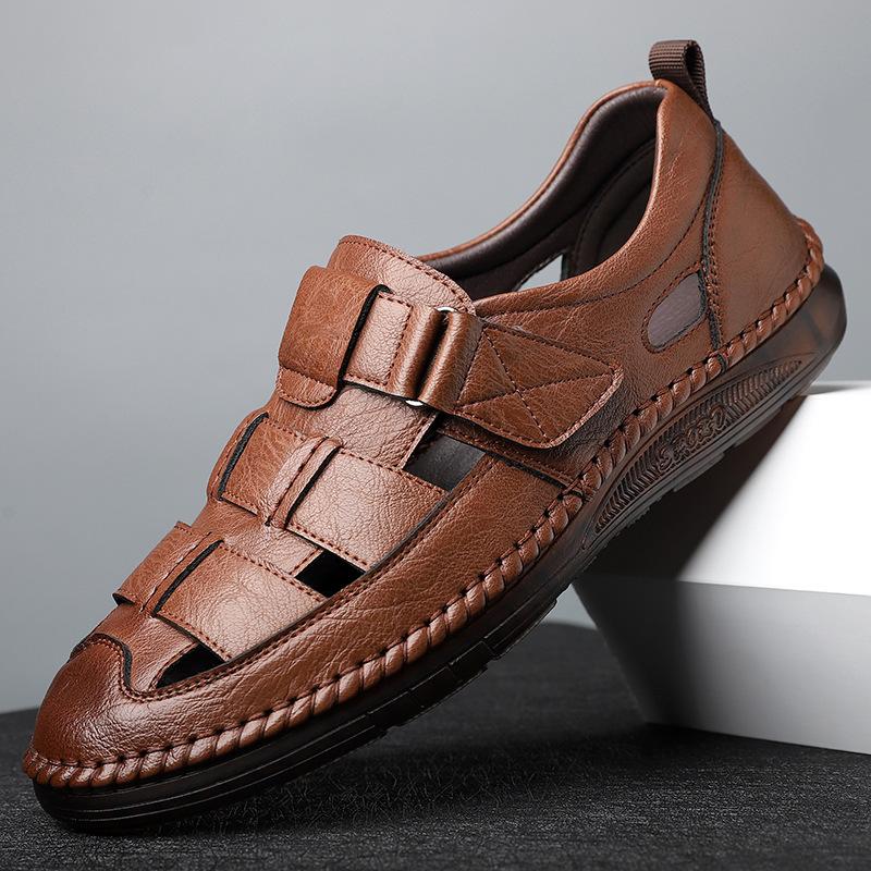 Men's soft leather casual hollow sandals