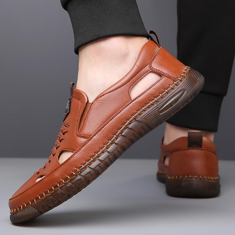 2024 summer new men's hollow casual leather shoes
