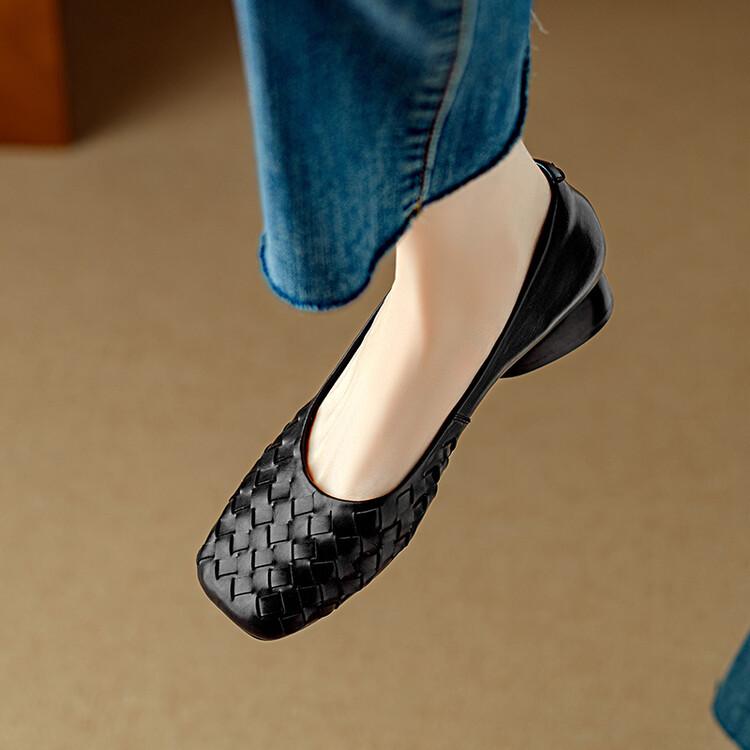 Elegant Low-heeled Woven Leather Shoes