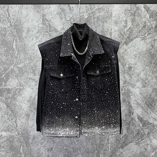 Dazzle Rhinestone Denim Vest Jacket