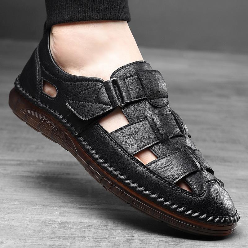 Men's soft leather casual hollow sandals