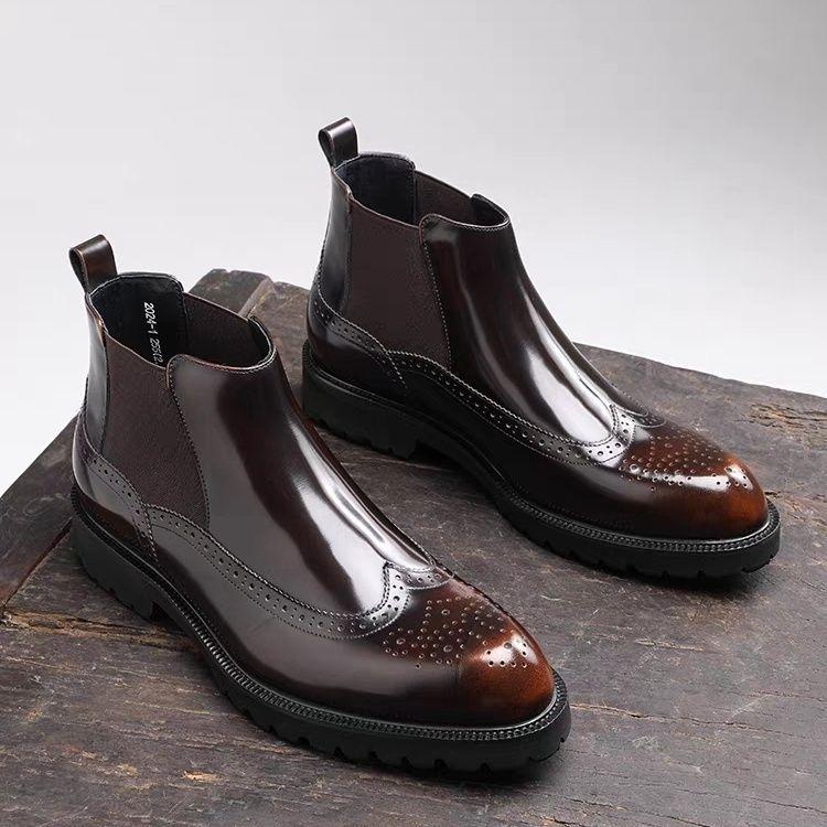 Men's winter Chelsea patent leather boots