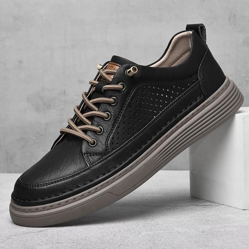 Permeable hollow casual sports leather shoes for men