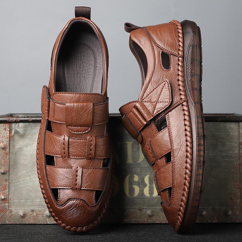 Men's soft leather casual hollow sandals