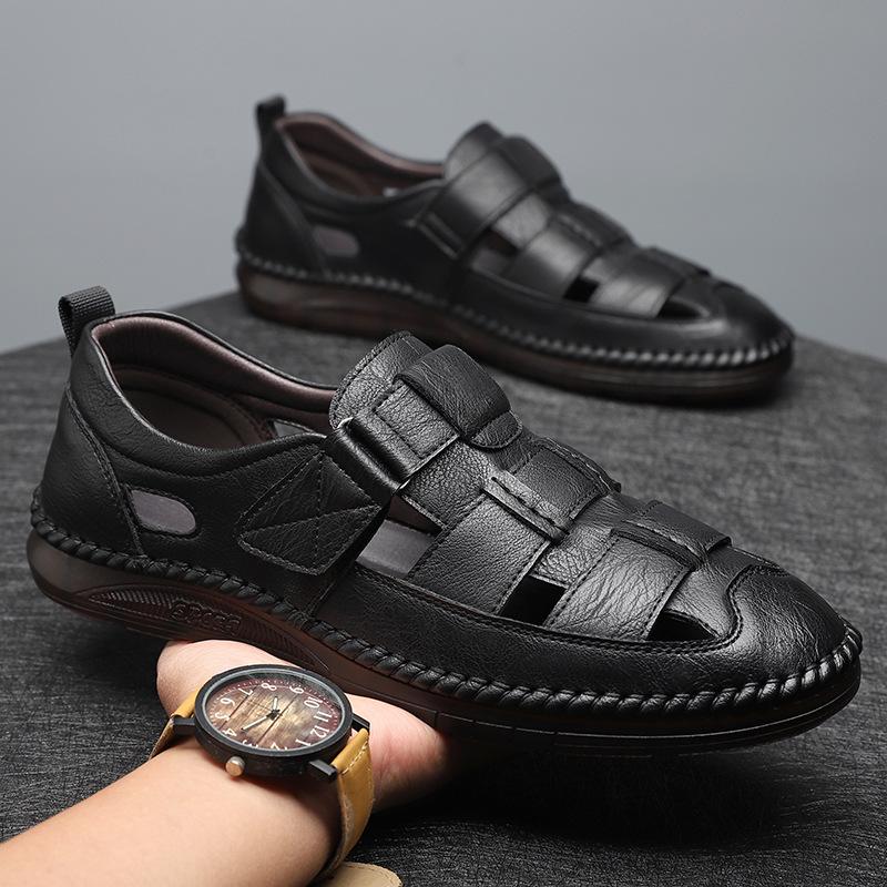 Men's soft leather casual hollow sandals