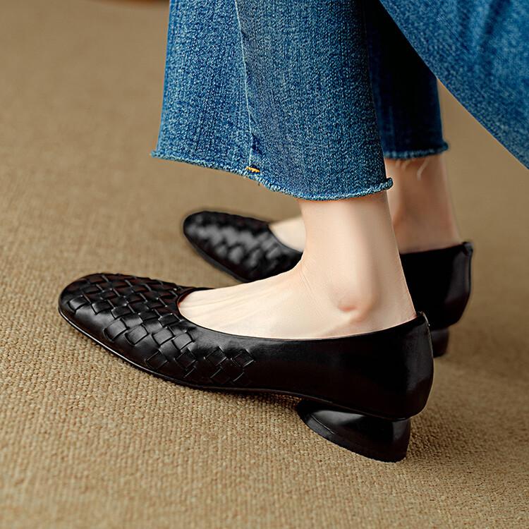 Elegant Low-heeled Woven Leather Shoes