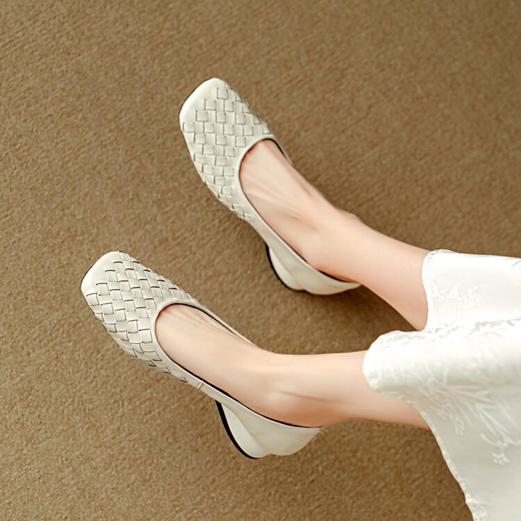 Elegant Low-heeled Woven Leather Shoes