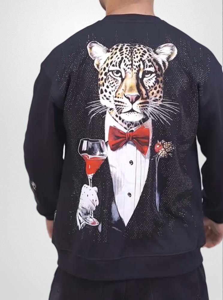 Men's Fashion Bling Tiger Print Sweatshirt