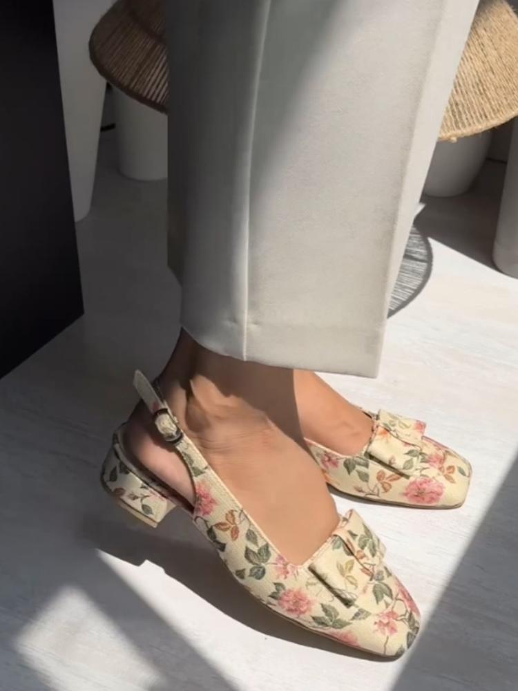 Floral-Print Low-Heel