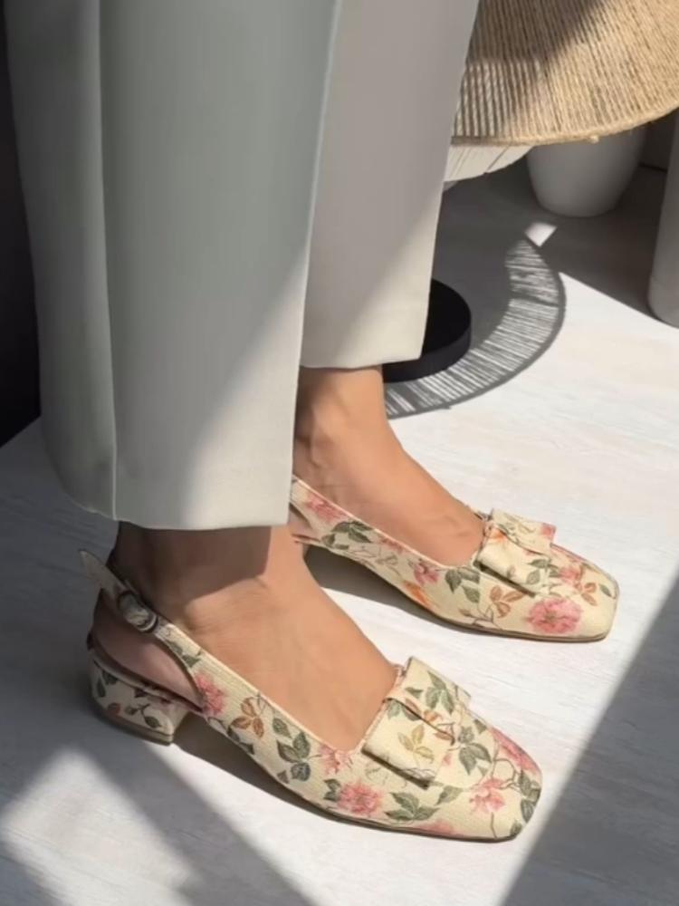 Floral-Print Low-Heel