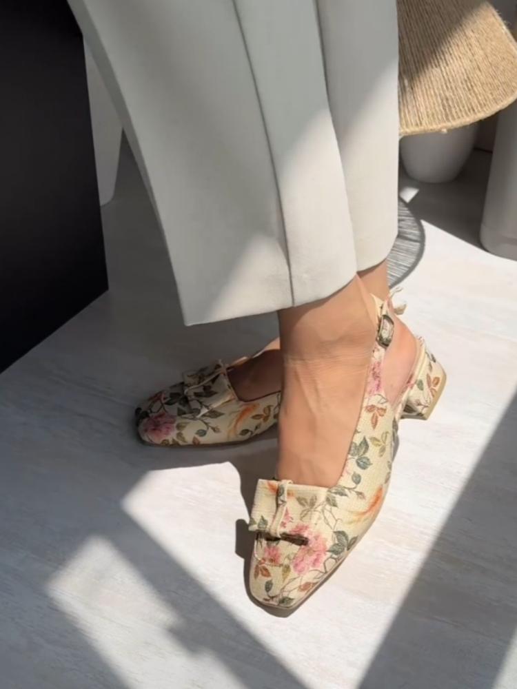 Floral-Print Low-Heel