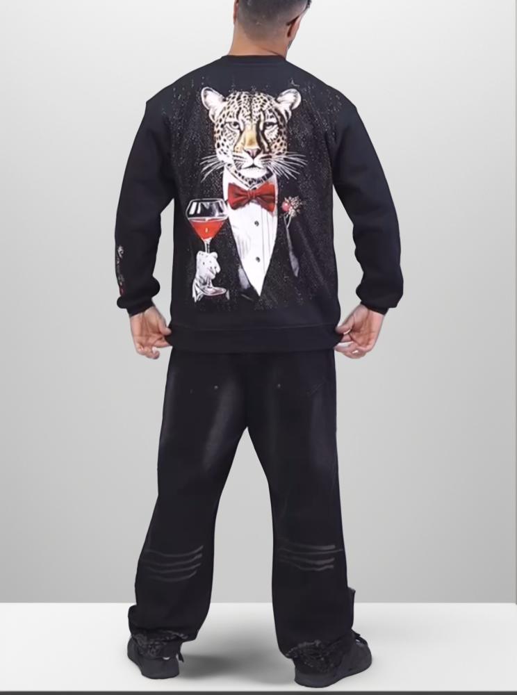 Men's Fashion Bling Tiger Print Sweatshirt