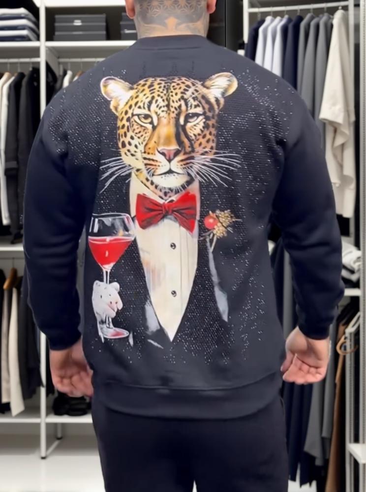 Men's Fashion Bling Tiger Print Sweatshirt